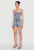 Womens Daisy Denim Button Front Romper, Blue, Size XL