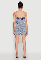 Womens Daisy Denim Button Front Romper, Blue, Size XL