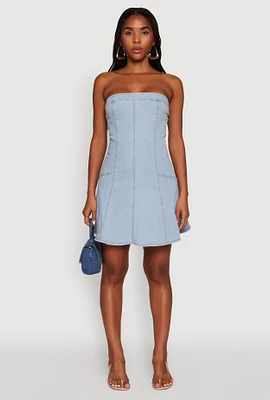 Womens Daisy Strapless Denim Skater Dress, Blue, Size M