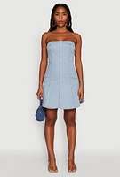 Womens Daisy Strapless Denim Skater Dress, Blue, Size M