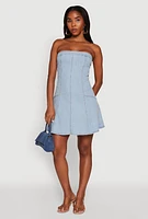 Womens Daisy Strapless Denim Skater Dress, Blue, Size M