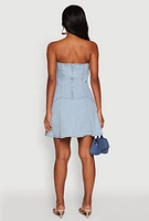 Womens Daisy Strapless Denim Skater Dress, Blue, Size M