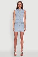 Womens Daisy Sleeveless Button Front Denim Dress, Blue, Size XL