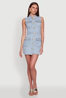 Womens Daisy Sleeveless Button Front Denim Dress, Blue, Size XL