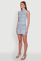 Womens Daisy Sleeveless Button Front Denim Dress, Blue, Size XL