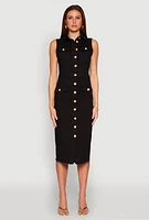 Womens Daisy Denim Sleeveless Utility Midi Dress, Black, Size L