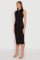 Womens Daisy Denim Sleeveless Utility Midi Dress, Black, Size L