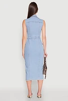 Womens Daisy Denim Sleeveless Utility Midi Dress, Blue, Size S