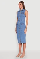 Womens Daisy Denim Sleeveless Utility Midi Dress, Blue, Size M