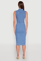 Womens Daisy Denim Sleeveless Utility Midi Dress, Blue, Size M