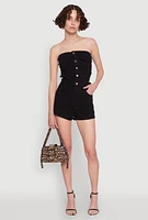 Womens Daisy Denim Strapless Romper with Side Cut Outs,