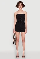 Womens Daisy Denim Strapless Romper with Side Cut Outs,