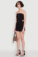 Womens Daisy Denim Strapless Romper with Side Cut Outs,