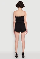 Womens Daisy Denim Strapless Romper with Side Cut Outs,