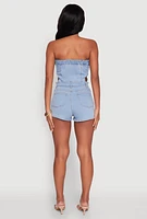 Womens Daisy Denim Strapless Romper with Side Cut Outs, Blue,