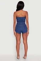 Womens Daisy Denim Strapless Romper with Side Cut Outs, Blue, Size S