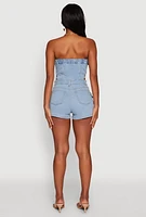 Womens Daisy Denim Cargo Pocket Sleeveless Romper, Blue, Size L
