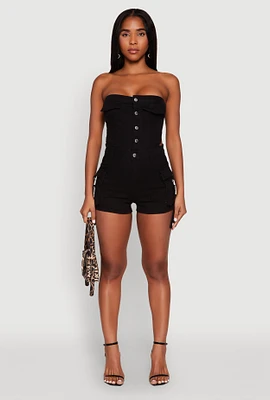 Womens Daisy Cut Out Cargo Denim Tube Romper,