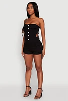 Womens Daisy Cut Out Cargo Denim Tube Romper,