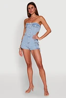 Womens Daisy Cut Out Cargo Denim Tube Romper, Blue,