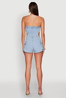 Womens Daisy Cut Out Cargo Denim Tube Romper, Blue,