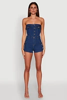 Womens Daisy Cut Out Cargo Denim Tube Romper, Blue,