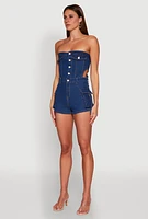 Womens Daisy Cut Out Cargo Denim Tube Romper, Blue,