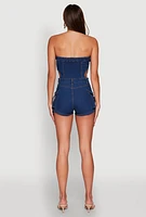 Womens Daisy Cut Out Cargo Denim Tube Romper, Blue,