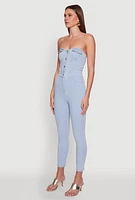 Womens Haute Monde Denim Sweetheart Neckline Jumpsuit, Blue, Size L