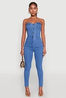 Womens Haute Monde Denim Sweetheart Neckline Jumpsuit, Blue, Size S