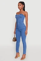 Womens Haute Monde Denim Sweetheart Neckline Jumpsuit, Blue, Size S