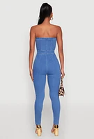 Womens Haute Monde Denim Sweetheart Neckline Jumpsuit, Blue, Size M