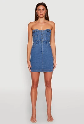 Womens Haute Monde Strapless Denim Bodycon Mini Dress, Blue, Size L