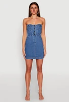 Womens Haute Monde Strapless Denim Bodycon Mini Dress, Blue, Size L