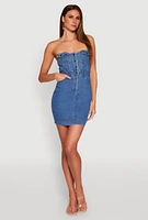 Womens Haute Monde Strapless Denim Bodycon Mini Dress, Blue, Size M
