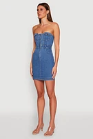 Womens Haute Monde Strapless Denim Bodycon Mini Dress, Blue, Size L