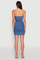 Womens Haute Monde Strapless Denim Bodycon Mini Dress, Blue, Size L