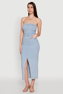 Womens Haute Monde Denim Slit Front Tube Dress, Blue, Size M