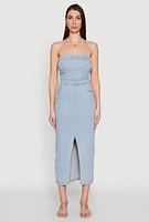 Womens Haute Monde Denim Slit Front Tube Dress, Blue, Size M