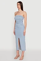 Womens Haute Monde Denim Slit Front Tube Dress, Blue, Size M