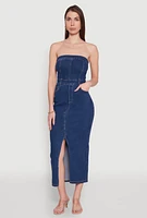 Womens Haute Monde Denim Slit Front Tube Dress, Blue,