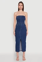 Womens Haute Monde Denim Slit Front Tube Dress, Blue,