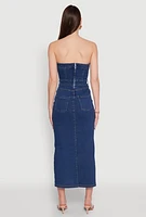 Womens Haute Monde Denim Slit Front Tube Dress, Blue,