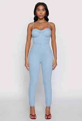 Womens Haute Monde Denim Bustier Jumpsuit, Blue, Size M