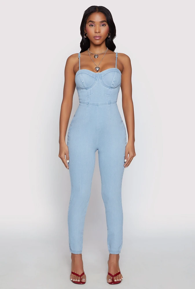 Womens Haute Monde Denim Bustier Jumpsuit, Blue,