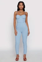 Womens Haute Monde Denim Bustier Jumpsuit, Blue,
