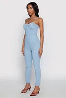 Womens Haute Monde Denim Bustier Jumpsuit, Blue,