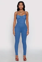 Womens Haute Monde Denim Bustier Jumpsuit, Blue,