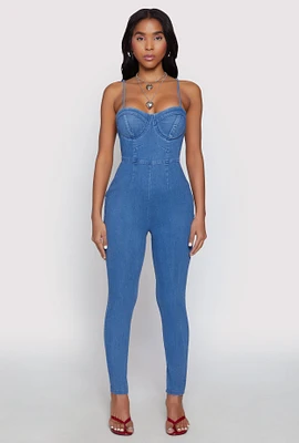 Womens Haute Monde Denim Bustier Jumpsuit, Blue, Size S