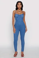 Womens Haute Monde Denim Bustier Jumpsuit, Blue,